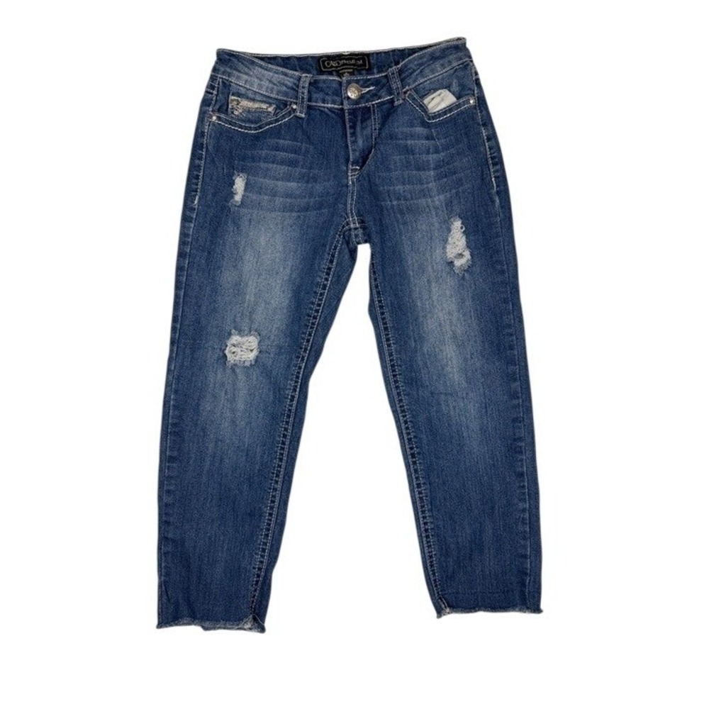 Cato Premium Jeans‎ Womens 4 Contemporary Blue Distressed Raw Hem Sequin Bling